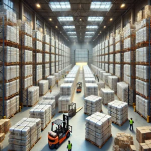 Concept art of a high-volume warehouse prepping and shipping products